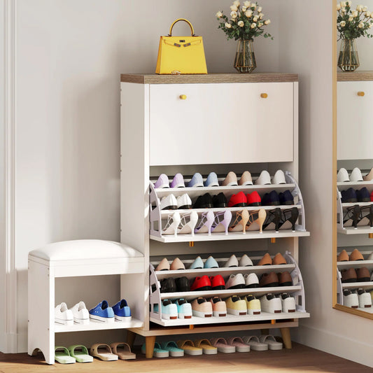 3-Drawer Flip Shoe Cabinet with Bench