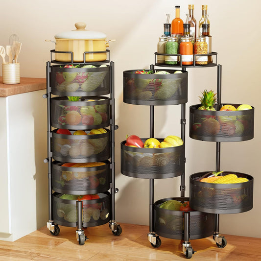 5-Tier Rotating Fruit and Vegetable Basket with Metal Lid